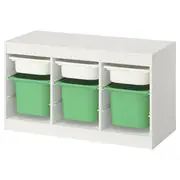 TROFAST storage combination with boxes, white white/bright green, 99x44x56 cm