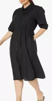 NEW The Drop Women's Ellen Puff-Sleeve Open Back Midi Shirt Dress Size 3X