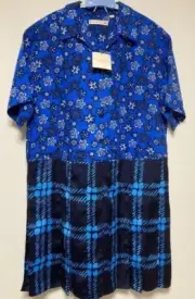 UNIQLO MARNI Open Collar Pleated Short-Sleeve Dress BLUE PINK NEW