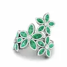 1CT Marquise Cut Real Green Emerald Flower Style Jewelry Ring 14K White Gold FN