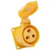 Yellow 32A 110V 2P+E Industrial Panel Mount Socket Connector IP44