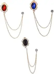[Yardenfun] 3pcs Gemstone Chain Brooch for Men Elegant Collar Pins for Suits Stylish Lapel Pins for Father's Day Birthdays and Anniversaries Versatile Fashion Accessories and