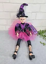 Halloween Fairy Witch Posable Elf 19" Pink Black Purple Bats Polka Dot Decor NEW