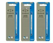 3X Parker Quink Flow Ball Point Pen BP Refill Refills Fine Nib Blue Ink