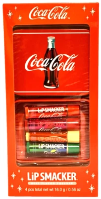 Coca Cola Lip Smacker 4 Pc Set 4 Lip Balms with Collectible Tin Limited Edition