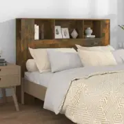 Wooden Headboard Bed Storage Shelf Rack Head Bedhead Smoked Oak Double Size 1...