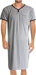[Fashion Store] Mens Nightgown Henley Night Shirt for Sleeping Short Sleeve Nightgown Big and Tall, Loose Kaftan Sleepwear