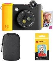 KODAK Smile+ 2-in-1 Digital Instant Print Camera & Wireless Bluetooth Photo Printer Starter Bundle + Carrying Case + Zink 20pk Sticky-Back Photo Paper - 10MP, Special-Effect Rotating Lens - Black