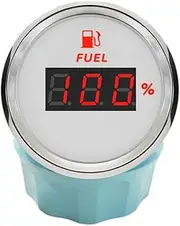 ELING 52mm Digital Fuel Level Meter 0-100% Display Range 240-33ohm Signal Universal for Cars RV Boats Yachts (240-33ohm Digital, White+Stainless Steel)