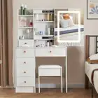 White Dressing Table with LED Mirror Modern Makeup Desk Vanity Table Stool Set