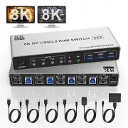 8K@60Hz Displayport USB 3.0 KVM Switch 2 Monitors for 4 Computers 8K@60Hz 4K@144