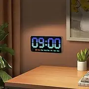 Digital Wall Clock 8.5 Inch Large Display LED Alarm Clock 3 Levels Brightness Adjustable Wall Clock Electronic Desktop Clock with Date Week Temperature Double Alarm for Living Room Bedroom (Blue)