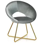 Costway Accent Chair 20" Round Cross-Shaped Tufted Cushions Velvet Fabric Gray