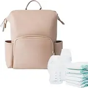 Leather Baby Backpack Diaper Bag | Large Capacity Baby Bag | Water-resistant Travel Toddler Diaper Backpack Fashion PU Leather Mommy Daypack for Unisex