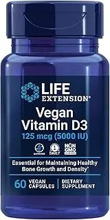 Life Extension Vegan Vitamin D3, Joint Health - Bone Health - Immune Support- Non-GMO, Gluten Free-60 Count