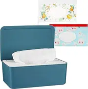 Whiidoom Diaper Wipes Dispenser Wipes Holder, Wipes Tissue Case Keeps Wipes Fresh Tissue Wipes Container with Lid (Blue)