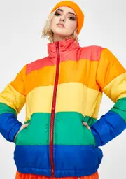 [Daisy Street] Rainbow Colorblock Puffer Jacket