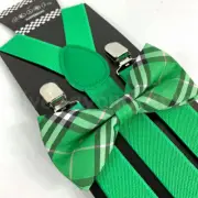 Suspender and Bow Tie Adults Men Emerald Green Plaid Formal Wear Accessories