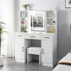 Bedroom Dressing Table Stool Large Makeup Mirror LED Light Vanity table White
