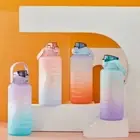 2L Water Bottle Motivational Straw Cup Drink Flask w/ Time Marker Sport Gym