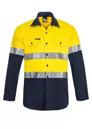 WORKCRAFT Heavyweight Cotton Drill Long Sleeve Shirt w/ Hoop Tape Yellow/Navy