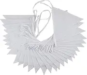 10m White Wedding Double Sided Fabric Bunting - 32ft with 50 Flags, Polycotton Material, Straight Shape, White Color