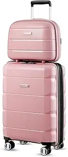 [LUGGEX] Carry On Luggage with Spinner Wheels, PP Lightweight Suitcase, Pink, 2-Piece Set (14/20)