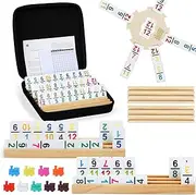 BATURU Mexican Train Dominoes Set with 8 Wooden Tiles Holders & Portable Case, Double 12 Dominos Travel Set with 91 Number Tiles