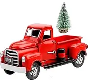 JUMXSRLE Red Metal Truck Decor, Vintage Red Truck with Pine Mini Christmas Tree Ornaments, Farmhouse Christmas Décor, Kids, Children