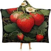 Strawberry Fruit Gifts Wearable Cloak Hooded Blanket Soft Arctic Velvet Cute Warm Fluffy Christmas Birthday for Women Kids Flannel Hooded Xmas Snuggle Blanket,40"x50"