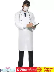 White Lab Coat Mask Doctor Nurse Hospital Mens Fancy Dress Uniform Costume
