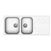 Beethoven D200 Granite Kitchen Sink - 1160 x 500mm 1 + 3/4 Bowl with Drainer - Snova White - Top Mount