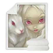 Faces of Faery #100 Beautiful Albino Girl and Bunny Throw Blanket