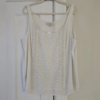 LOFT White Lace Sleeveless Blouse Women's XL Breezy Double Layer Chiffon NWT