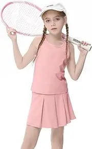 [LIONJIE] Girls Tennis Golf Dress Outfits Sleeveless Tank Top and Pleated Skirt Activewear Sets with Built in Shorts