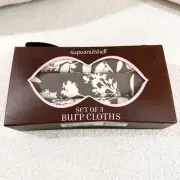 The Peanut Shell Set of 3 Burp Cloths Baby Brown Neutral Botanical Floral NEW