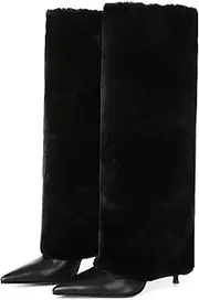[Oiamenne] Women's Fold Over Boots Knee High Boots for Women Pointed Toe Stiletto Heel Long Boots Sexy Tall Boots Slip On Fall Winter boots