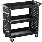 [GIANTZ] 3-Tier Large Tool Chest Trolley, Durable Toolbox Tools Storage Box Cabinet Cart Garage Storage Organiser Boxes for Workshop Garage, 150kg Capacity Heavy Duty with 4 Wheels Black