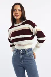 Red Stripe Knit Top Long Sleeve Color Block - Size 12M, Women's Jumper