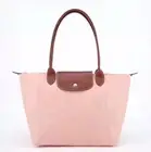 New Longchamp Le Pliage Pink Top Handle Large L Tote Bag Brown Leather Trim