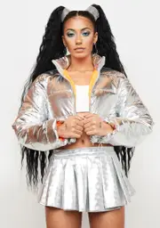 Platinum Celestial Waves Metallic Puffer Jacket