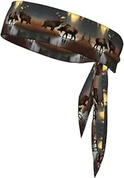 [HVTTIOR] Deer Bear Moose Print Multifunctional Sweat Wicking Sports Head Tie Headband for Tennis Basketball Karate