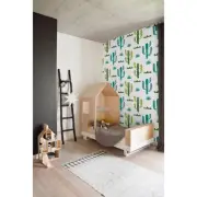 Removable Wall Mural Watercolor Cute Cactus Kids room Nursery Green and White