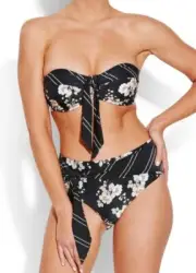 ~ SEAFOLLY~BNWT~'Splendour' Removable Straps Black Floral Strapless Bikini ~Sz 8