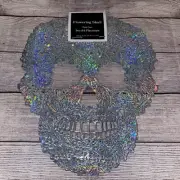 Halloween Flowering Skull Vinyl Placemats Iridescent Silver Set of 6 Creepy New