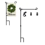 Garden Flag Stand-Holder-Pole with Garden Flag Stopper and Anti-Wind Clip