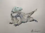 Iguana , Animal, Watercolor artwork, Handmade, Original painting on paper
