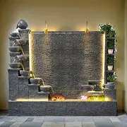 6.6 ft Outdoor Rockery Fountain Retro Yard Garden Home Villa Decoration Large Fountain Waterfall Concrete Fountains Housewarming Gift