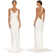 $395 Norma Kamali Cross Back Maxi Gown Wedding Dress Bias Cut Snow White Small