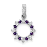 Solid 14k White Gold Simulated CZ and .08 Amethyst Fancy Circle Pendant